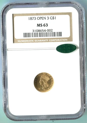 1873 open 3 $1 GOLD DOLLAR Type 3 NGC MS63 MS-63 CAC Older Holder CAC !!