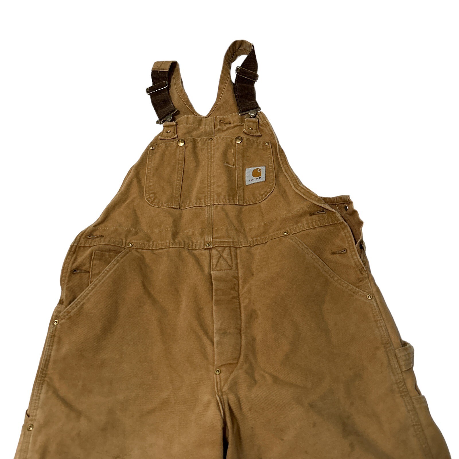 Carhartt Insulated Men Bibs Fit 3234 waist Brown Measured Inseam 29.5