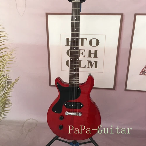 Red Double Cutaway Left Handed Electric Guitar P90 Pickups Rosewood Fretboard