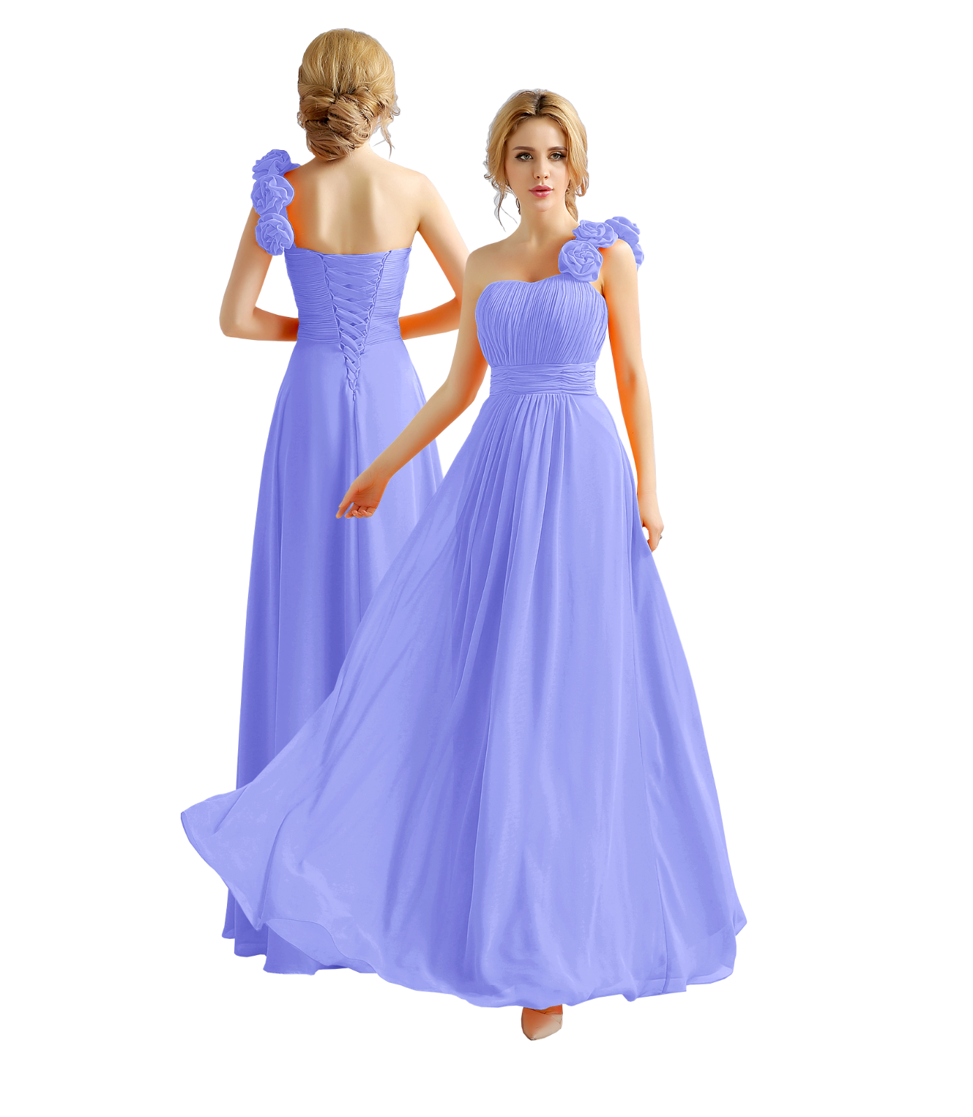 One shoulder flower Chiffon Floor Length Bridemaid Prom Party Evening