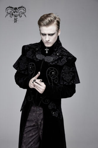 Devil Fashion Men's Vintage Gothic Victorian Long Velvet Jacquard Long Tailcoat - Picture 11 of 31