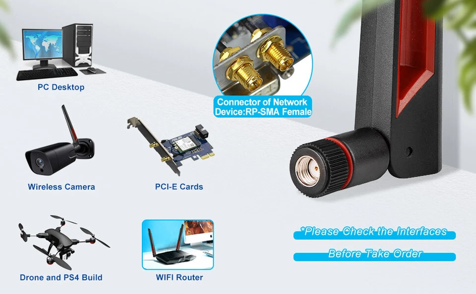 2x 8dBi WiFi-Antenne 2,4 GHz 5GHz 5,8GHz Dualband-RPSMA-Antenne +U.fl/IPEX-Kabel - Bild 2 von 4