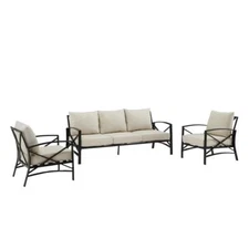 Kaplan 3Pc Outdoor Metal Sofa Set Oatmeal/Oil Rubbed Bronze - Sofa & 2 Arm...