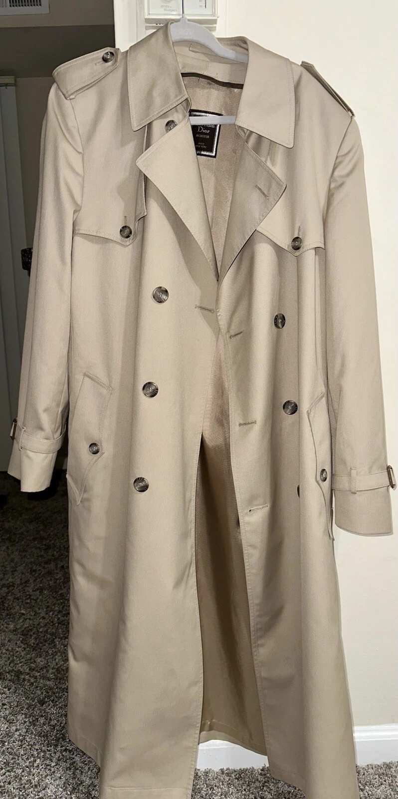 Vintage Autentico Christian Dior Monsieur Trench Cappotto Lana Fodera Staccabile 40L