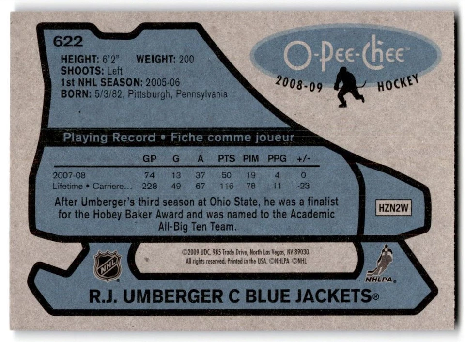 2008-09 O-Pee-Chee '79-80 Retro R.J. Umberger #622 Columbus Blue Jackets - Image 2 of 2