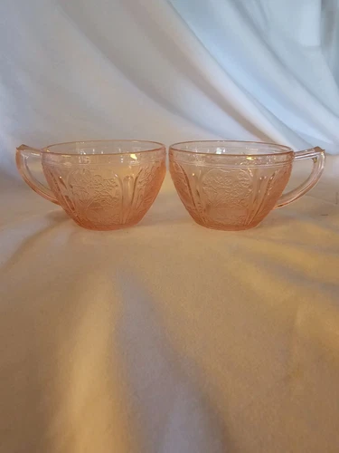 Set of 2 Vintage Jeanette Glass Pink Teacups Cherry Blossom design