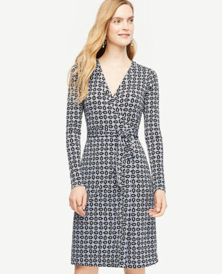 Ann Taylor - Size 6 Hazy Blue Tossed Leaf Wrap Dress (82) | eBay