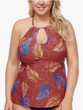 NWT Raisin's Curve Womens Tankini Top Swimwear Orange 18W Tropical Underwire