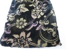 6" by 20" Scarf  Black Gray Floral Velveteen Infinity Scarf Silver Jewelry Ring