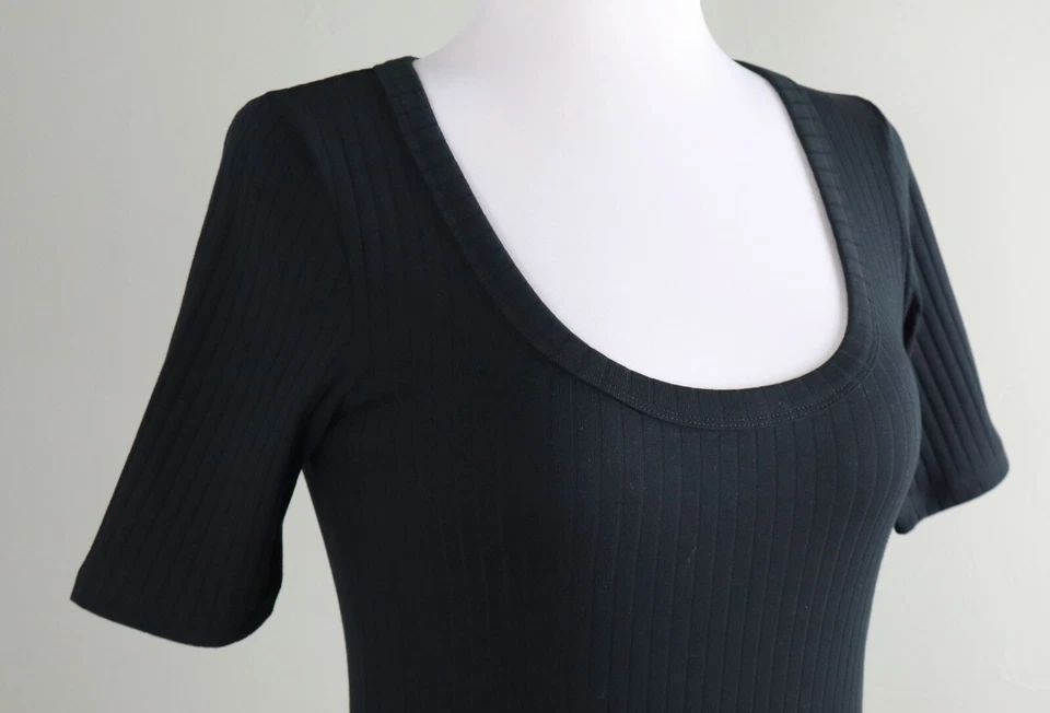 NINETY POR CIENTO Marca Nuevo con Etiquetas Negro Algodón Orgánico Acanalado Cuello Redondo Top Talla Grande Foto 3 de 4