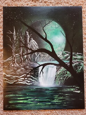 Green Moon From The Forest Spray Paint Art with Frame