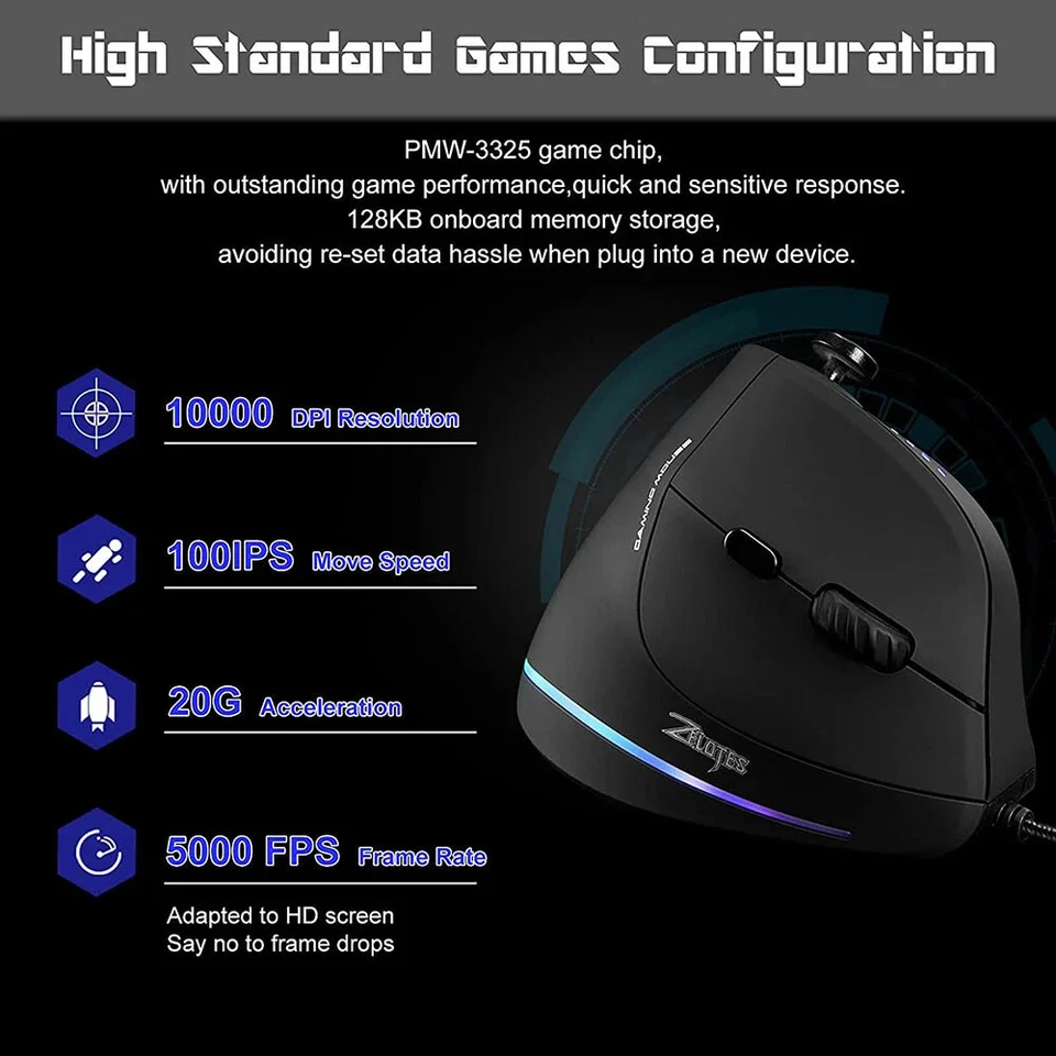 Vertical Gaming Mouse Wired RGB Ergonomic USB Joystick Programmable Gaming Mice - Image 2 of 4