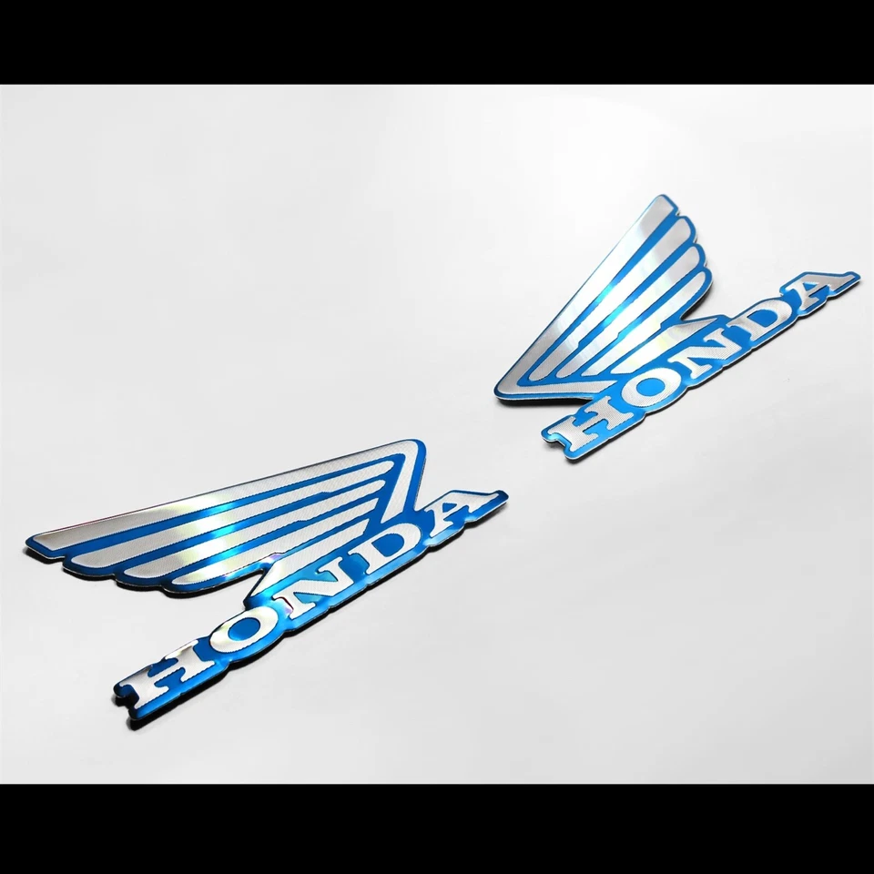 ALUMINIO METAL CIAN AZUL Y CROMO HONDA ALA LOGOTIPO CALCOMANÍA EMBLEMA TANQUE/GUARDABARROS PEGATINA Foto 3 de 3