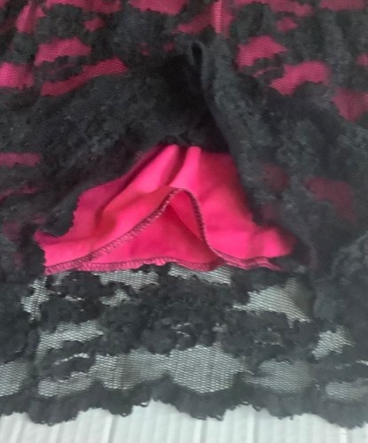 Lace Overlay Skirt Woman’s Black Whimsical Floral Hot Pink Slip Elastic Waist S - Picture 6 of 10