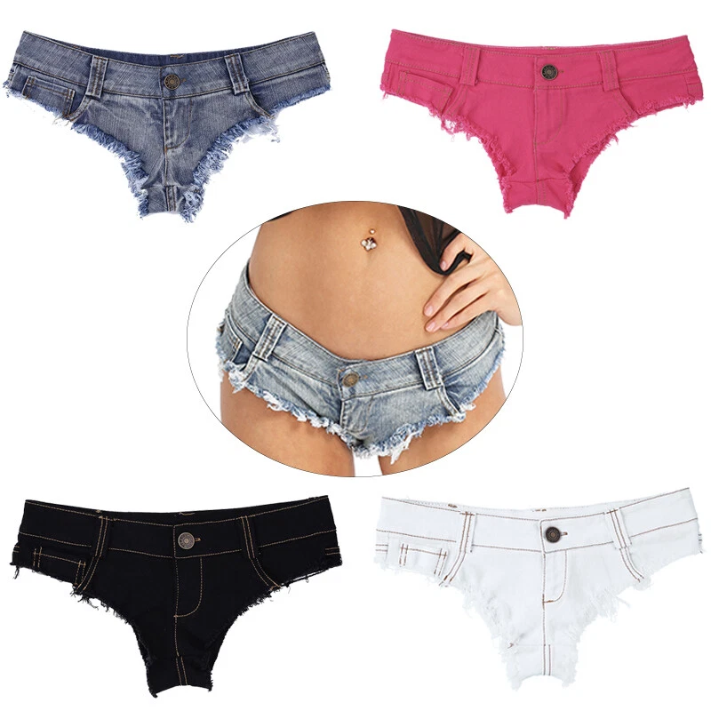 Women Sexy Cut Off Low Rise Cheeky Mini Denim Shorts Thong Jean