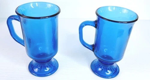 Vintage Anchor Hocking Cobalt Blue Irish Coffee Cup Mug Lot of 2