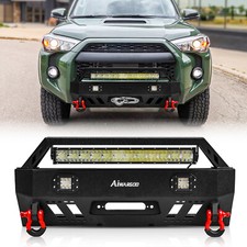 Fit For 4runner 2010-2024 Black Steel Front Bumper W Winch Plate Led Lights