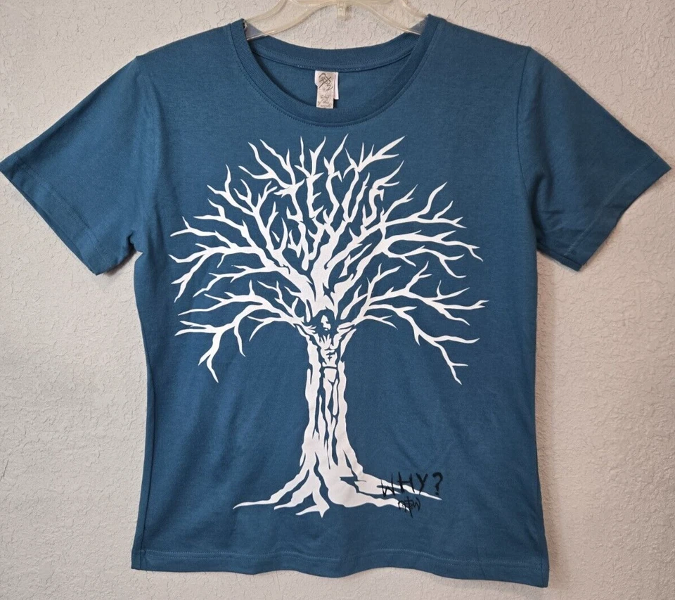 Camiseta azul Not Of This World para hombre M Por qué Jesús árbol amó primero a Cristo Foto 2 de 4
