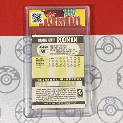 Graded 10 1990 Fleer Dennis Rodman Card 59 MINT Detroit Pistons