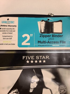  FIVE STAR 2'' Gray & Black Zipper Binder Plus Multi-Access File NEW 