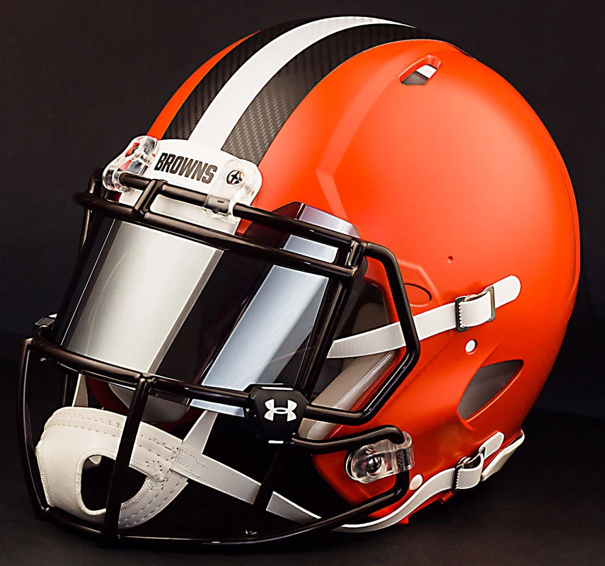 Casco de fútbol americano Cleveland Browns NFL con visera/protector ocular ESPEJO CROMADO Foto 3 de 4
