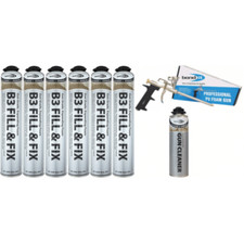 Box of 6 B3 Fill and Fix Expanding Adhesive Foam with Applicator Gun and Cleaner