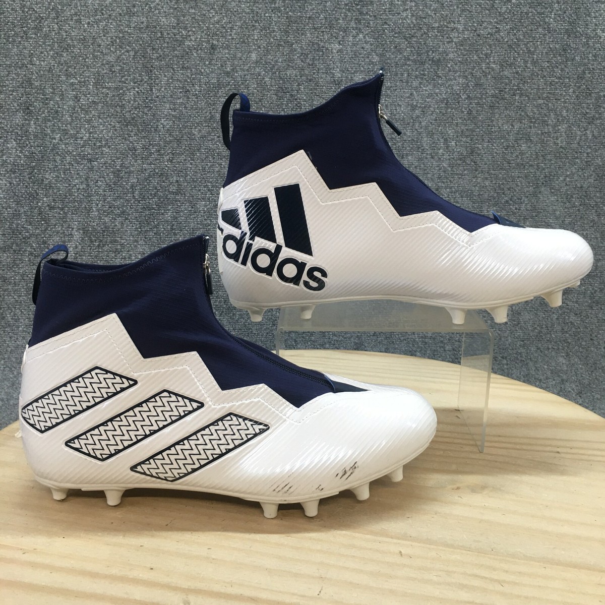 Adidas Shoes Mens 14 Football Cleats Sneakers Blue White Athletic Zip Up  Mid Top
