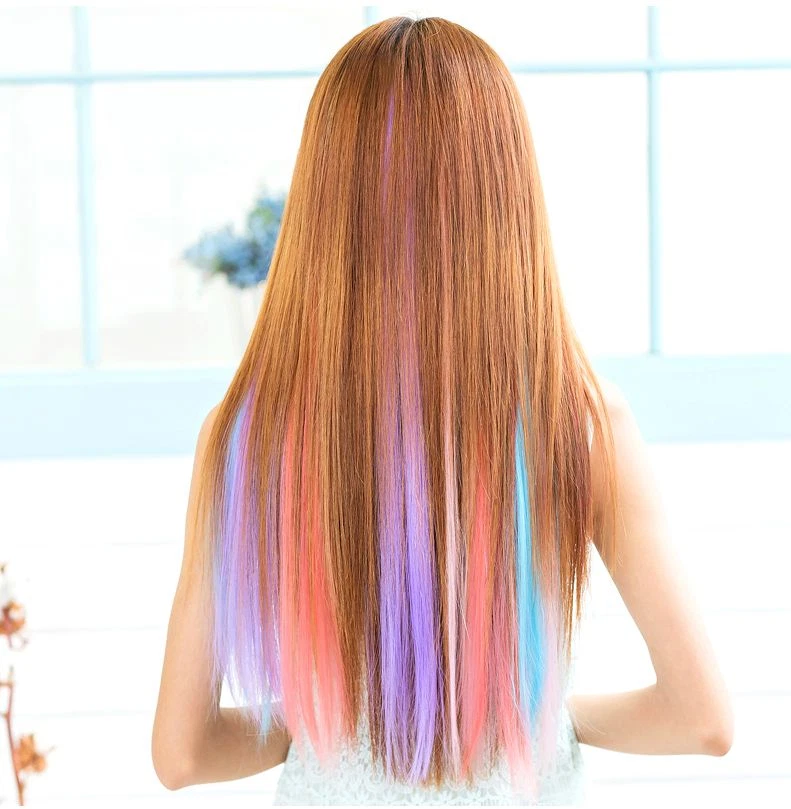 Extensiones de cabello Onedor 23" liso sintético color fiesta resaltar clip en Foto 4 de 4