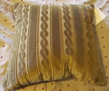 ZOE & CO HANDMADE DESIGNER PILLOW ~ CUT OCHRE VELVET CABLE STRIPE ~ 18" SQ