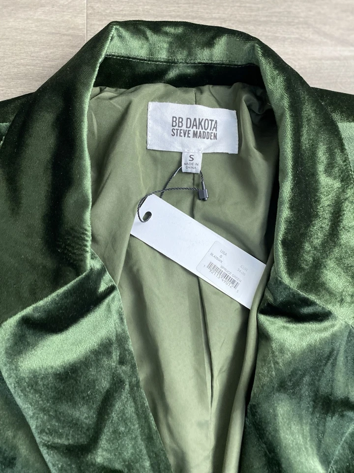 Blazer BB Dakota Para Mujer Verde Terciopelo Terciopelo Traje Chaqueta Elegante Fiesta Talla S Foto 4 de 4