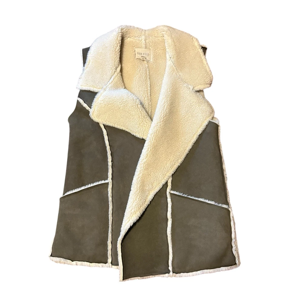 Chaleco MOON RIVER Imitación Piel de Oveja Forrado Mediano Imitación Gamuza Verde Salvia Foto 2 de 4