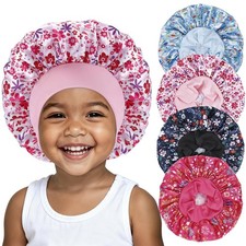4 PCS Kids Bonnets For Girls Satin Sleeping Cap Soft Wide Band Floral Pattern
