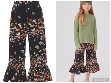 MOLO GIRLS ANIS CULOTTES RUFFLE PANTS BLACK ECHINACEA FLORAL PULL ON ORGANIC  12
