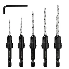 5-Pack Countersink Drill Bit Set, #4, #6, #8, #10,#12, M2 HSS, 4-Flute Design, A