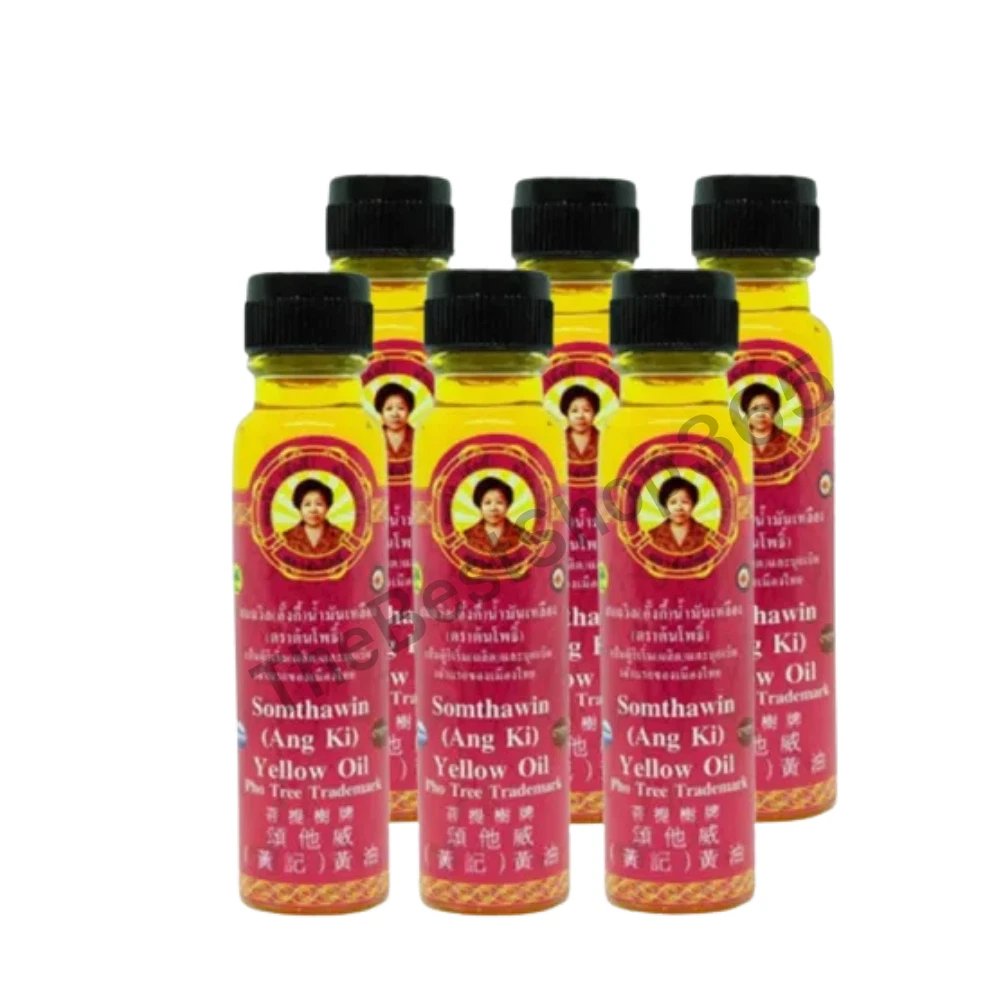 Thai Herbal Yellow Oil Somthawin Angkee  dizziness faintness insect bit 24ml x 6