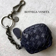 BOTTEGA VENETA Intrecciato Lamb Leather Key Ring Coin Case Navy Unisex