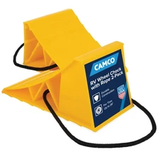 Camco Camper & RV Wheel Chock with Rope - Keeps Trailer in-Place to Safely