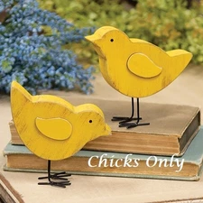 NEW PRIMITIVE CHICKS WOOD 2 ASSORT Aged Rustic FARMHOUSE 4"Hx4.25"Wx1"D Yellow