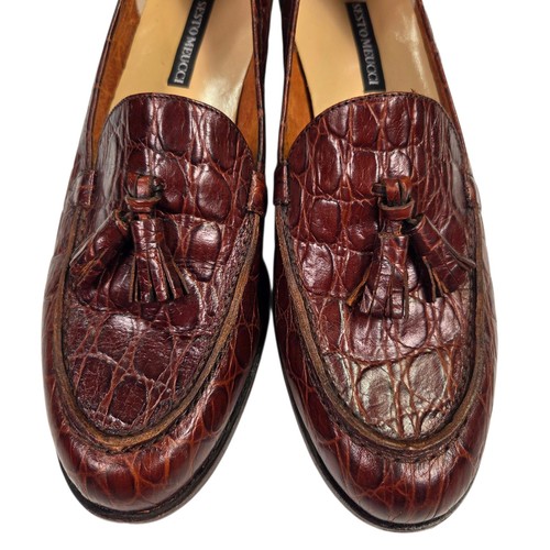 Zapatos Mocasines Sesto Meucci Italia Mujer 8.5 ESTRECHOS Marrón Cuero Cocodrilo Sin Cordones - Imagen 11 de 13