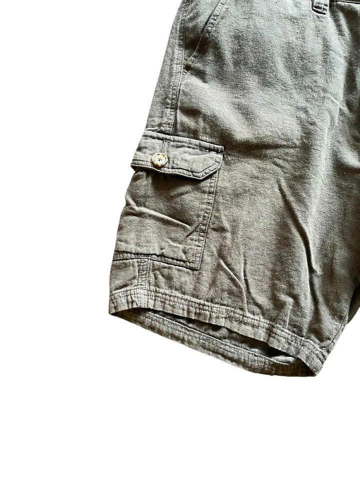 Tasso Elba Shorts • Green Linen Blend Cargo Pockets Flat Front • Size 34 - Image 3 of 4