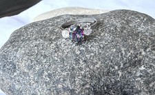 Vintage Oval Mystic Topaz 925 Sterling Silver Ring With Crystal Accents Size 7