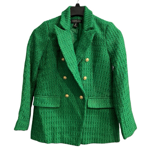 Rachel Zoe Blazer Womens S Green Tweed Boucle Knit Double Breasted Metallic