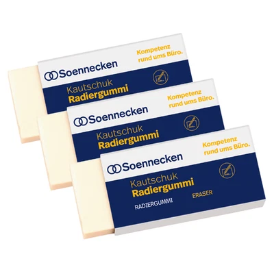 3x Radiergummi Radierer Eraser weiß Kautschuk Bunt& Bleistifte Soennecken 0339