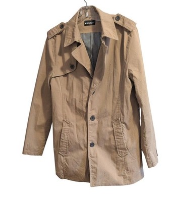 Edwin Trench Coat Tan Button Front Jacket   Casual Lightweight Outerwear Men s