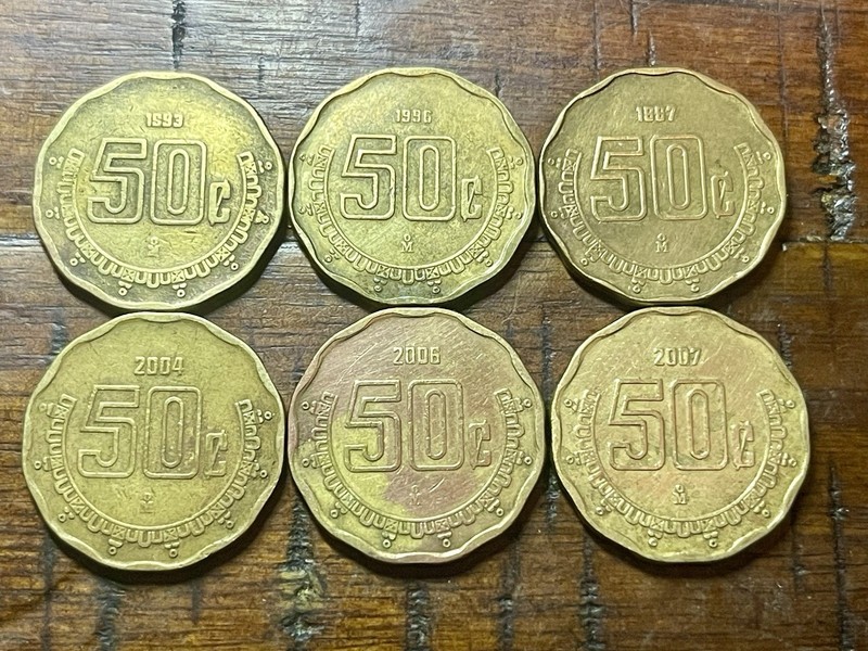 Lot of 6 Mexico 🇲🇽 50 Centavos Coins 1993-2007 See Pics! Combined Shipping!
