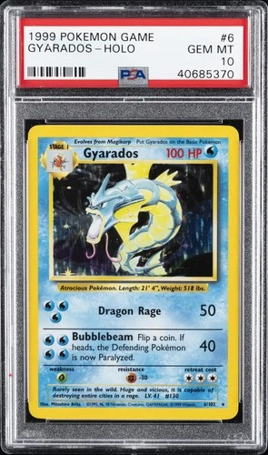 1999 POKEMON BASE SET UNLIMITED #6 GYARADOS-HOLO PSA 10