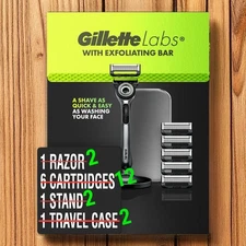 Gillette Labs Razor with Exfoliating Bar 12 Cartridges Stand Travel Case NEW 