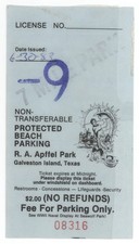 Galveston Island RA Apffel Park Protected Beach Parking Pass! Rare Ticket Stub!