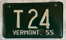 1955 Vermont Exhibit License Plate (#T 24) Antique Automobile (55) Nice Shape