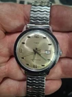 1980 Vintage Timex Marlin Manual Wind Watch Chrome Bezel Sunburst Dial Runs